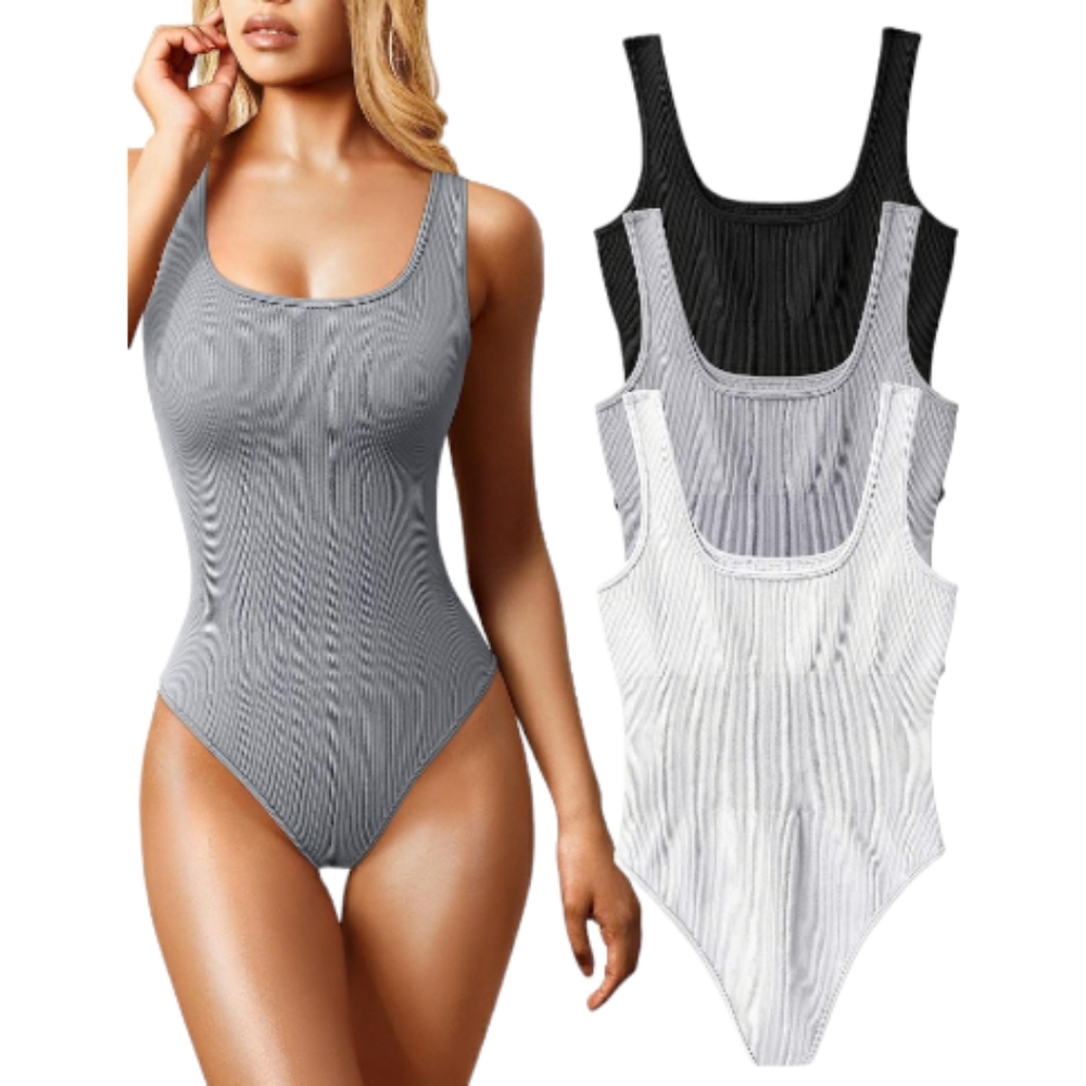 Sexy Ribbed Sleeveless Square Neck Sleeveless Tank Tops Bodysuit White NWOT